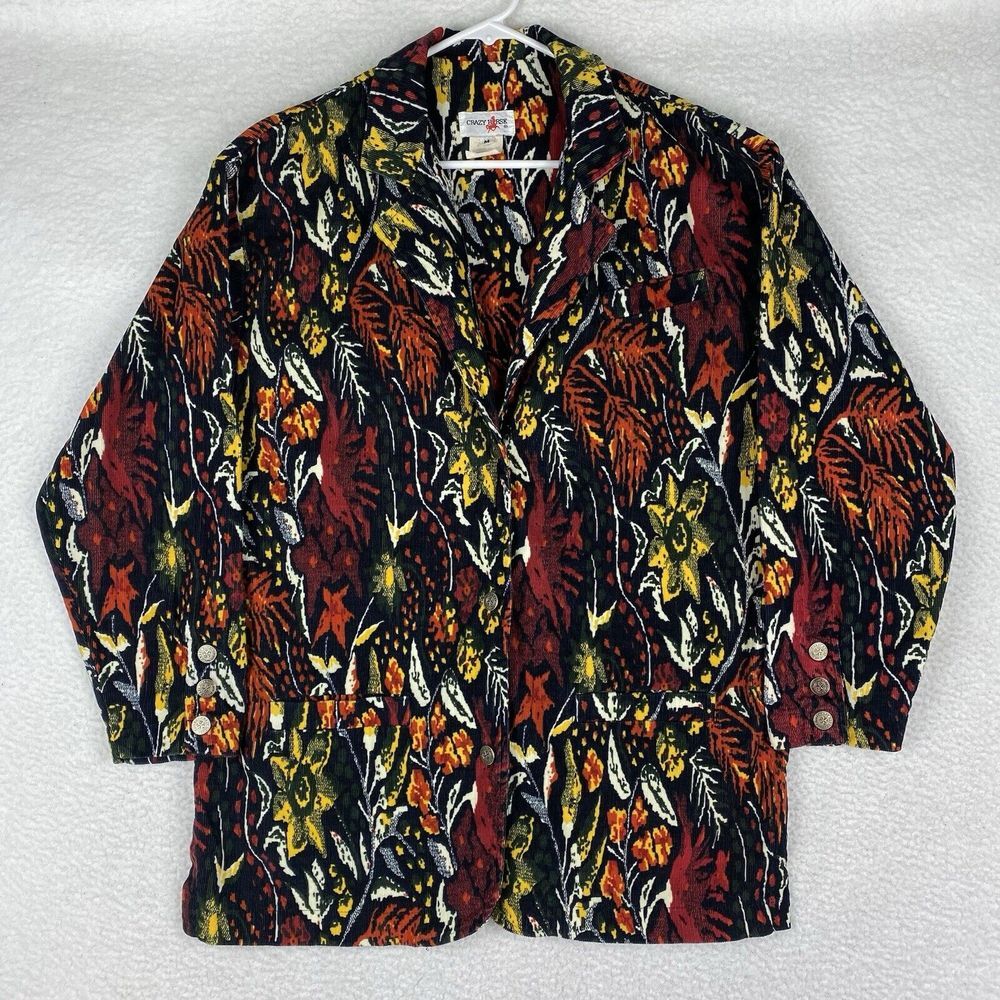 Vtg Crazy Horse Liz‎ Claiborne Blazer Jacket Womens M Multicolor Corduroy Floral